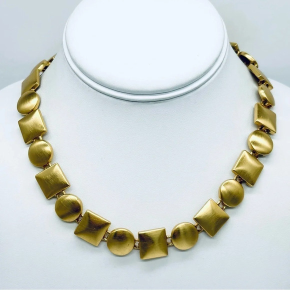 Anne Klein Vintage Brushed Gold Square Circle Link Necklace - Picture 1 of 5